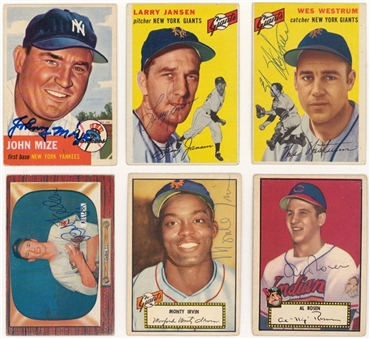 1952-54 Topps & Bowman Baseball Hall of Famers and Stars Signed Cards Collection (6) Including Monte Irvin Signed Rookie Card (JSA Auction LOA)